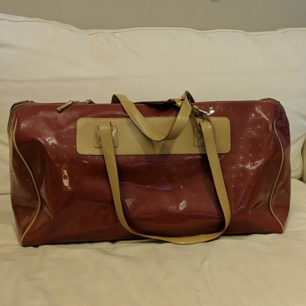 Arcadia berry pink patent leather duffel bag